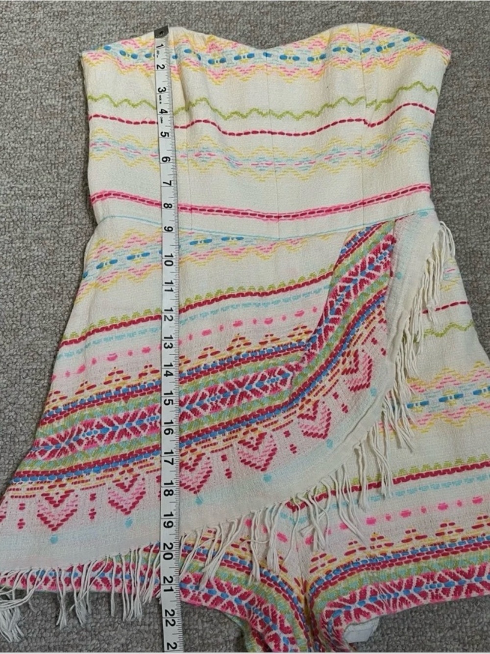 Amanda Uprichard Bethany Embroidered Fringe Skort Romper  Multicolor Aztec
